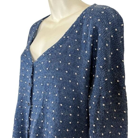 Oddy Womens Blue Swiss Raised Dot Womens Cardigan Sweater Plaid Ruffle V-Neck M - Picture 8 of 16